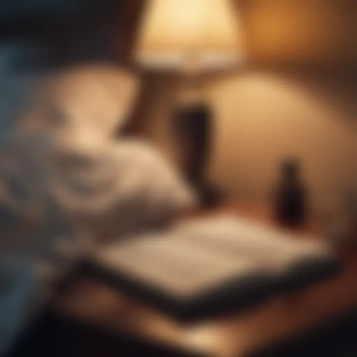A journal beside a bedside lamp for nighttime reflections.
