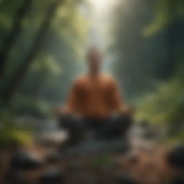 Individual in a meditative pose surrounded by nature