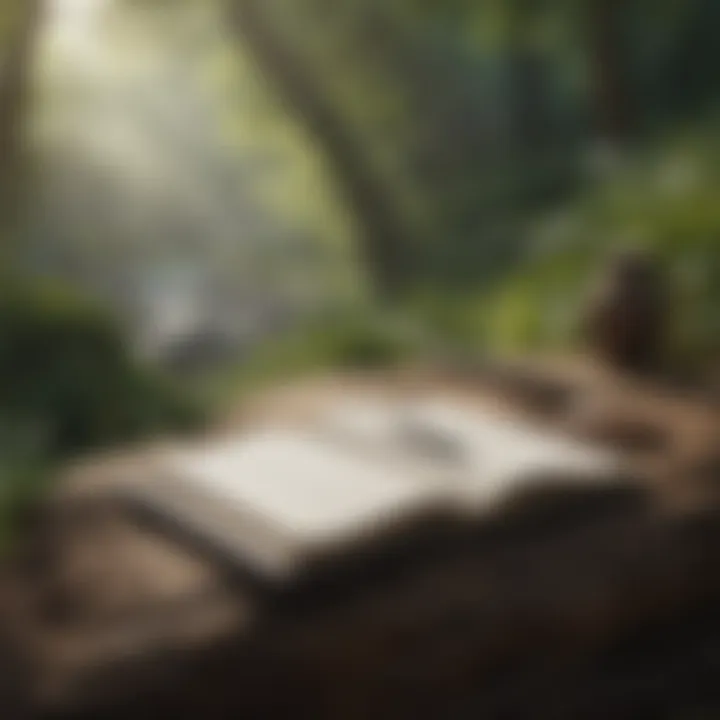 A tranquil setting with a journal and pen surrounded by nature