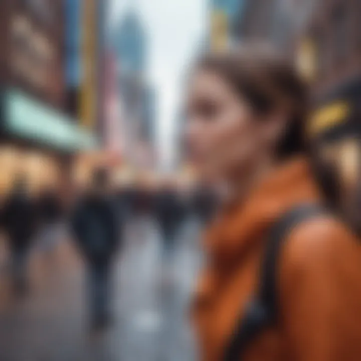 A vibrant city scene showcasing social interactions and potential connections
