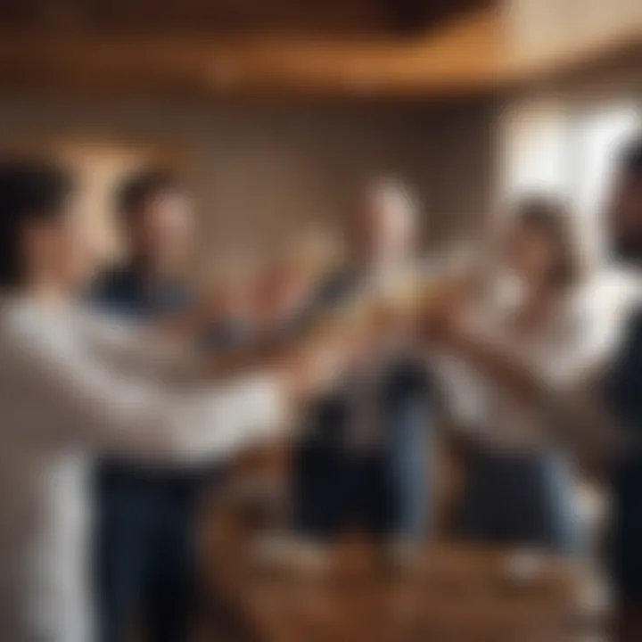 Group of colleagues sharing a toast in a conference room